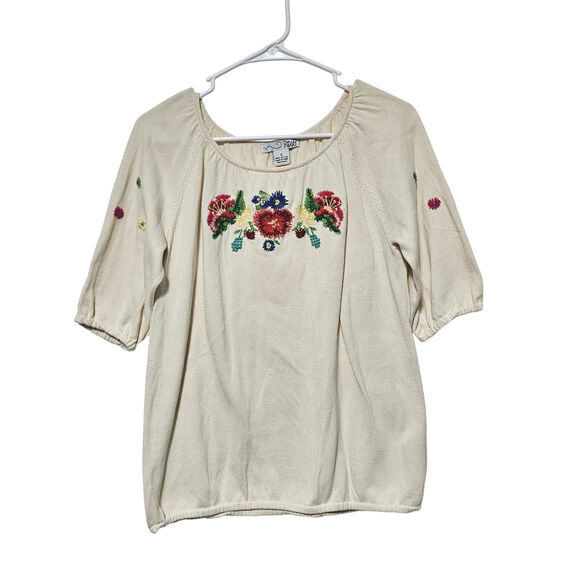 RXB Blouse Embroidered Floral Ivory Knitted Cotton Women's Size Small - Picture 1 of 5